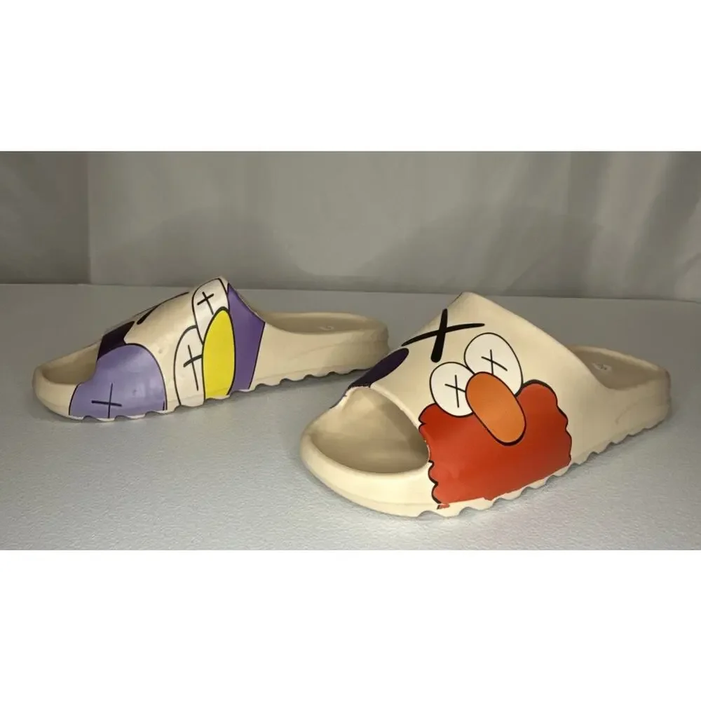 Cartoon Print Pillow Slides Bathroom Shower Slippers Size 45/46